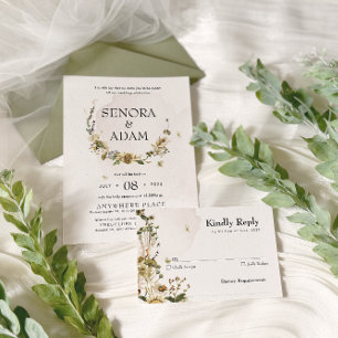 Elegant Dried Floral Wreath Wedding Invitation