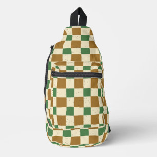 Elegant dried leaf Green and brown Classic plaid Sling Bag
