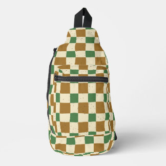 Elegant dried leaf Green and brown Classic plaid Sling Bag