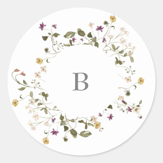 Elegant Dried Wildflower Pampas Floral Wedding Classic Round Sticker (Front)