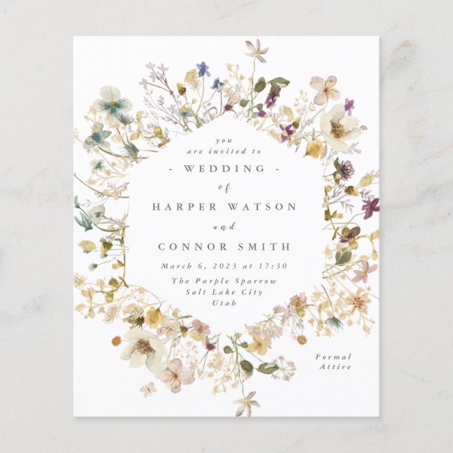 Elegant Dried Wildflower Pampas Floral Wedding Inv Flyer (Front)