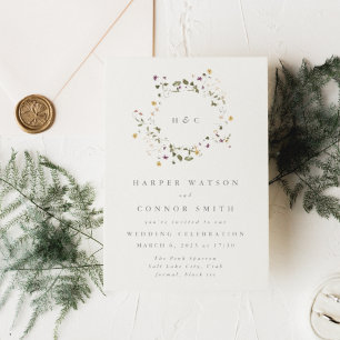 Elegant Dried Wildflower Pampas Floral Wedding Invitation