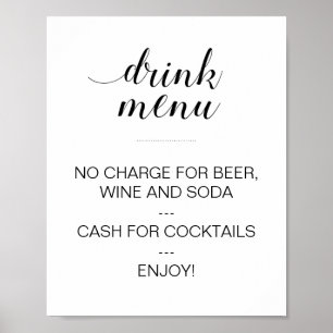 Elegant Drink Menu Wedding Sign Custom Poster