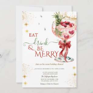 Elegant Drink Red Bow Christmas Party Invitation