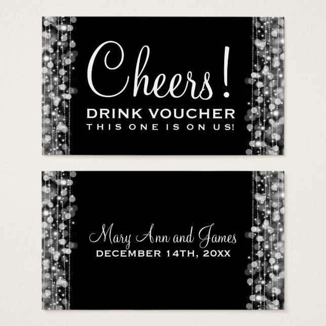 Elegant Drink Voucher Party Sparkles Silver (Front & Back)