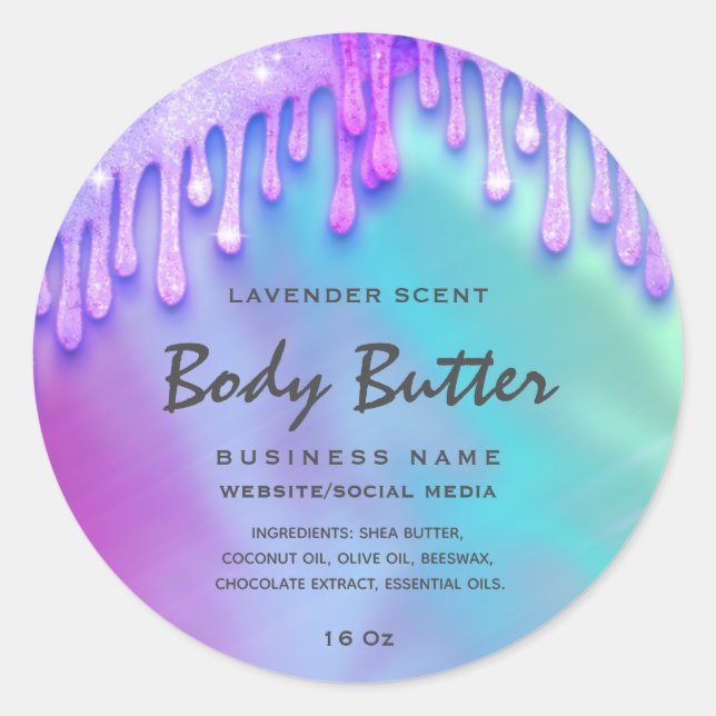 Elegant drips holographic  body butter label (Front)