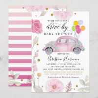 Elegant Drive By Baby Shower Parade Pink Floral