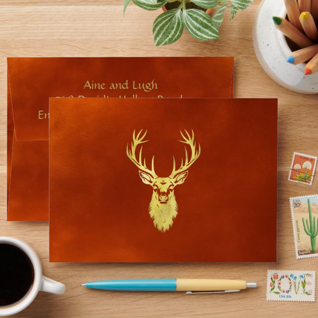 Elegant Druid Hill Burnt Orange Wedding Invitation Envelope (Desk)