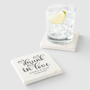 Elegant Drunk in Love Script Wedding Stone Coaster