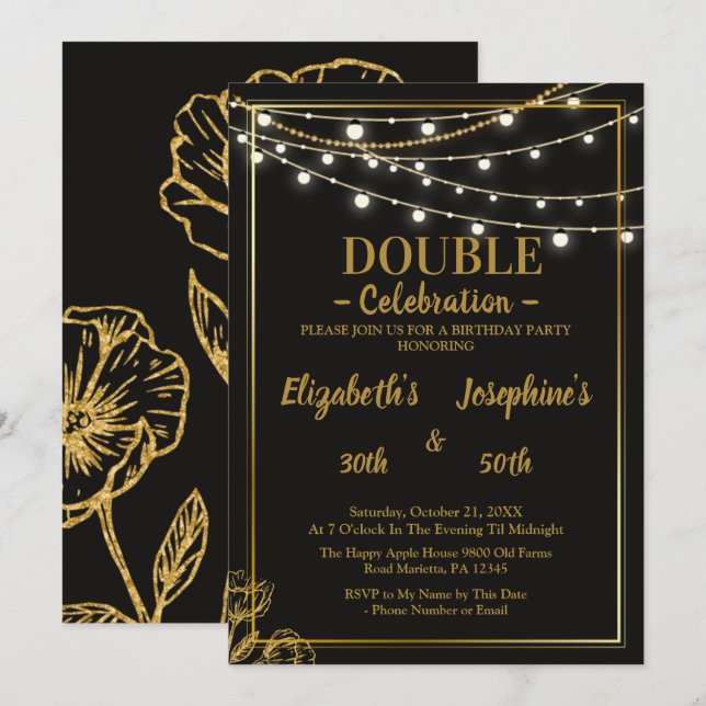 Elegant Dual Birthday Soiree Invitation (Front/Back)