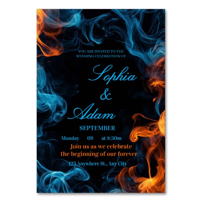 Elegant Dual Flame Wedding Invitation Table Number (Front)