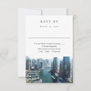 Elegant Dubai Skyline Watercolor Wedding RSVP Card