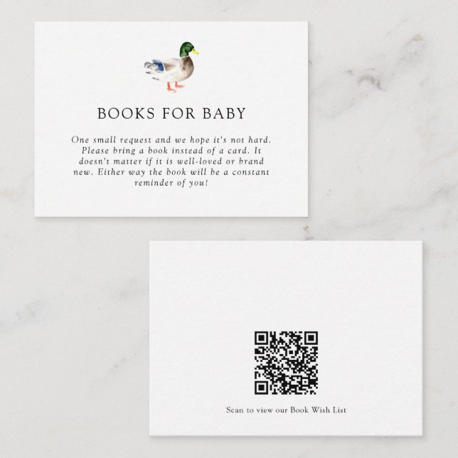 Elegant Duck Baby Shower Book Request Card QR Code (Front/Back)