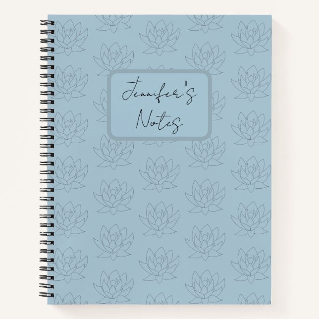 Elegant Duck Egg Blue Simple Floral Lotus Notebook (Front)