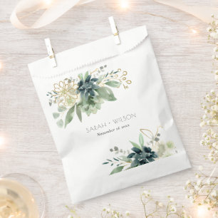 Elegant Dusky Blue Green Succulent Foliage Wedding Favour Bag