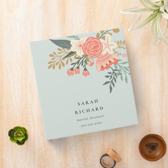 Elegant Dusky Blue Orange Blush Ambrosia Floral  Binder (In Situ)