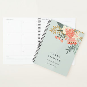 Elegant Dusky Blue Orange Blush Ambrosia Floral Planner