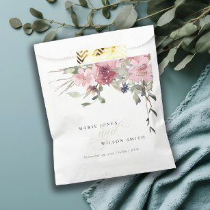 Elegant Dusky Blush Rose Wildflower Floral Wedding Favour Bag