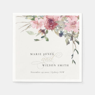 Elegant Dusky Blush Rose Wildflower Floral Wedding Napkin