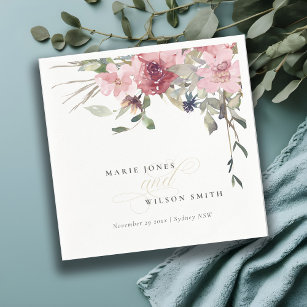 Elegant Dusky Blush Rose Wildflower Floral Wedding Napkin