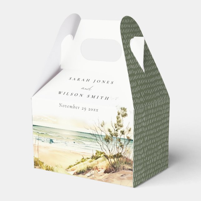 Elegant Dusky Coastal Beach Sun Seascape Wedding Favor Box (Front Side)