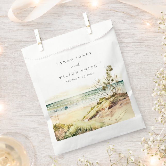 Elegant Dusky Coastal Beach Sun Seascape Wedding Favour Bag (Clipped)