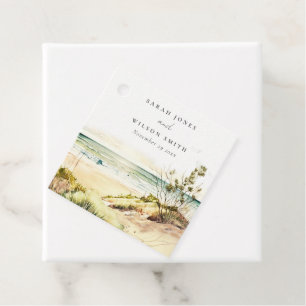 Elegant Dusky Coastal Beach Sun Seascape Wedding Favour Tags