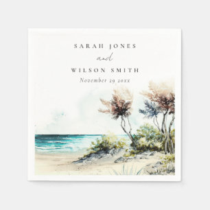 Elegant Dusky Coastal Palm Beach Seascape Wedding Napkin