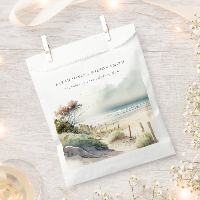 Elegant Dusky Coastal Sand Beach Seascape Wedding Favour Bag (Clipped)