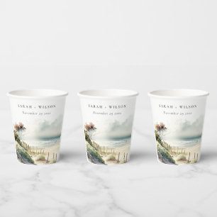 Elegant Dusky Coastal Sand Beach Seascape Wedding Paper Cups