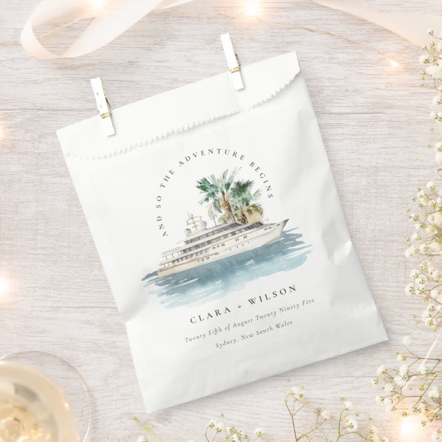 Elegant Dusky Cruise Ship Palm Seascape Wedding  Favour Bag (Clipped)