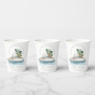 Elegant Dusky Cruise Ship Palm Seascape Wedding Paper Cups