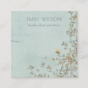 Elegant Dusky Floral Aqua Band Necklace Display Square Business Card