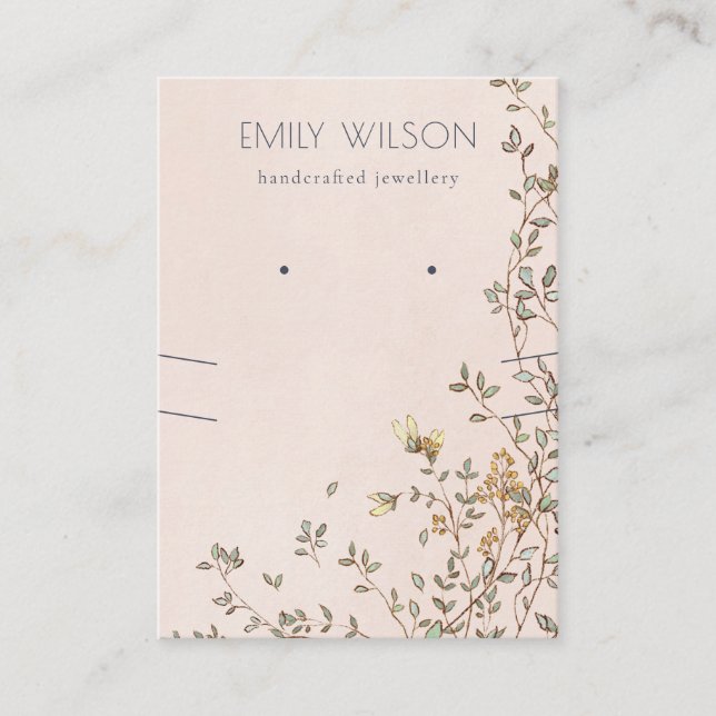 Elegant Dusky Floral Pink Earring Necklace Display Business Card (Front)