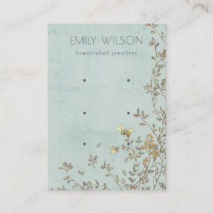 Elegant Dusky Floral Vine Aqua 3 Earring Display Business Card