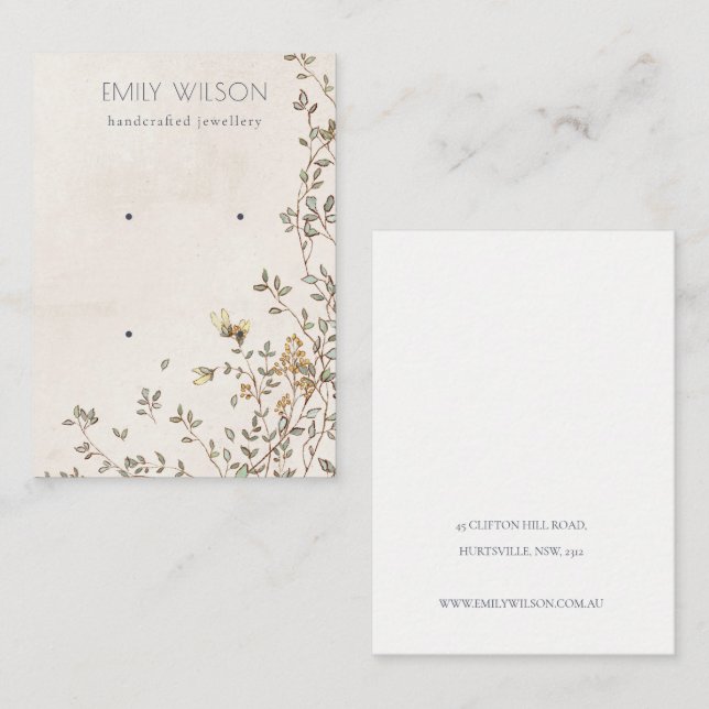 Elegant Dusky Floral Vine Ivory 2 Earring Display Business Card (Front/Back)