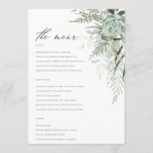 Elegant Dusky Leafy Fern Succulent Wedding  Menu