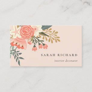 Elegant Dusky Orange Blush Pink Ambrosia Floral  Business Card