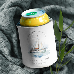 Elegant Dusky Sailboat Yacht Seascape Wedding  Can Cooler