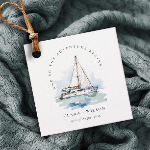 Elegant Dusky Sailboat Yacht Seascape Wedding  Favour Tags