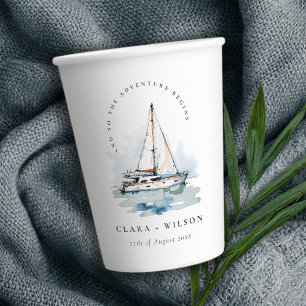 Elegant Dusky Sailboat Yacht Seascape Wedding Paper Cups