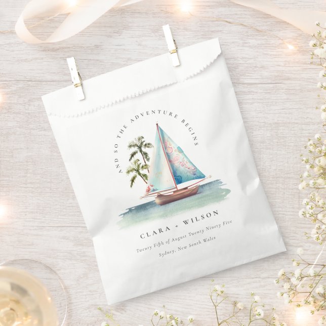 Elegant Dusky Teal Sailboat Palm Seascape Wedding  Favour Bag (Clipped)
