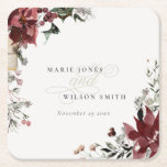 Elegant Dusky Warm Winter Festive Foliage Wedding Square Paper Coaster<br><div class="desc">If you need any further customisation please feel free to message me on yellowfebstudio@gmail.com.</div>