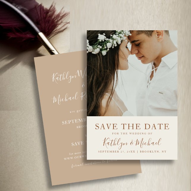 Elegant Dusty Beige Modern Typography Wedding Save The Date (Creator Uploaded)