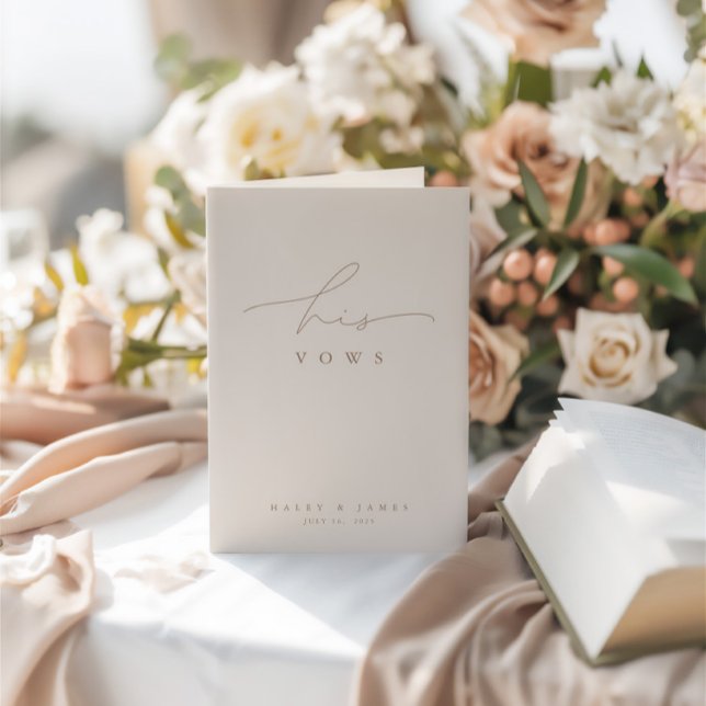 Elegant Dusty Beige Pink Photo Wedding His Vows  Card (Elegant Dusty Beige Pink Photo Wedding His Vows Card)