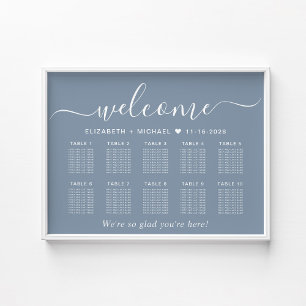 Elegant Dusty Blue 10 Table Wedding Seating Chart