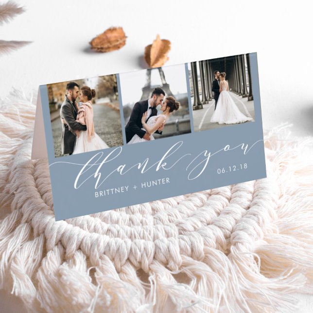 Elegant Dusty Blue 3 Photo Collage Thank You (Creator Uploaded)