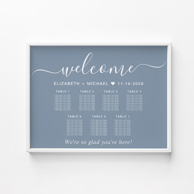 Élégant Dusty Blue 7 Table Mariage Tableau (Créateur téléchargé)