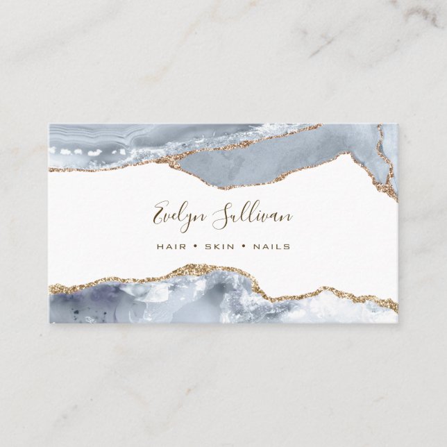 Elegant Dusty Blue Agate Business Card (Front)