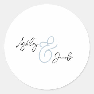 Elegant Dusty Blue Ampersand Wedding  Classic Round Sticker